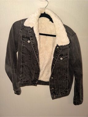 Topshop Moto Sherpa Denim Jacket Women’s Small | Black Acid Wash Fleece Lined